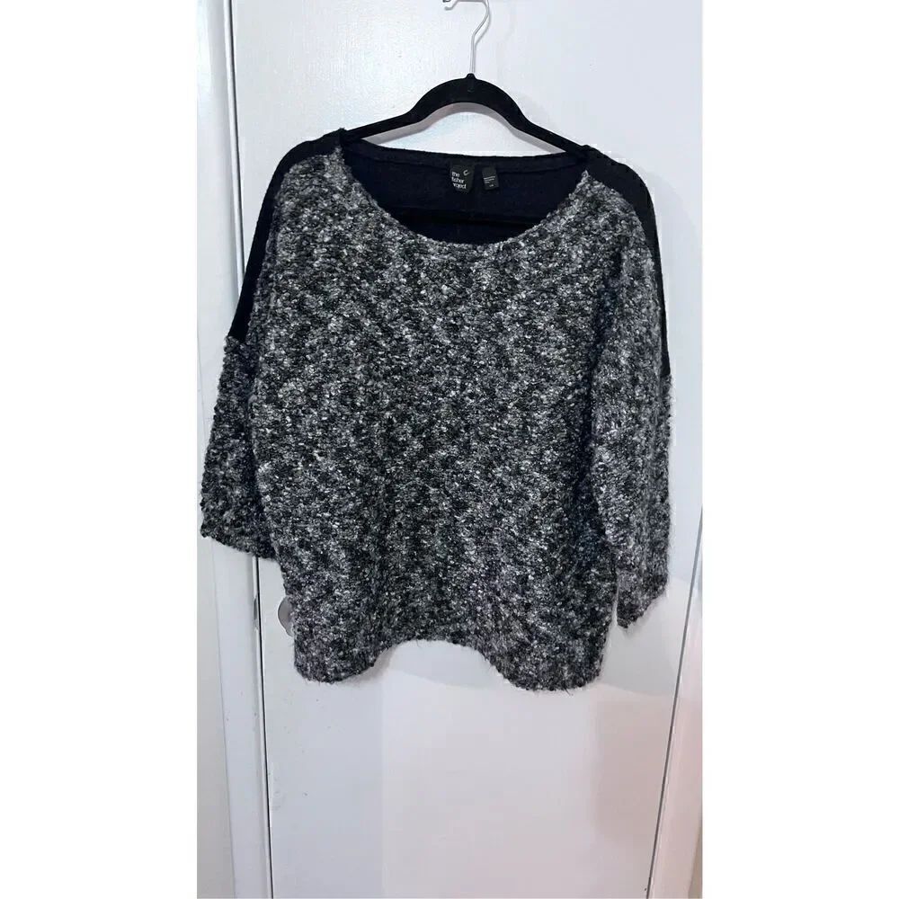 Eileen Fisher Project Boucle Knit Black Gray Sweater SIZE L Mohair Wool